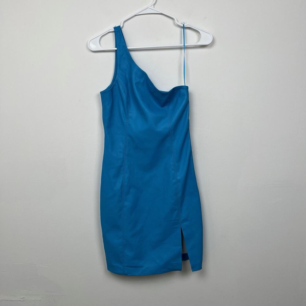 Susana Monaco Size XS Bright Blue Vegan Leather One-Shoulder Dress MSRP: $178